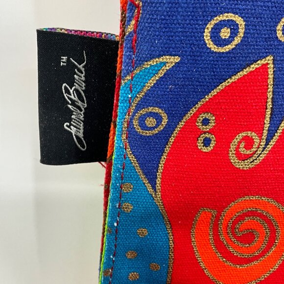 Laurel Burch Colorful Fish Canvas Tote Bag With Wooden Handles & Charm - Picture 4 of 9